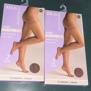 NEW lot 2 silk Impressions Cocoa Sheer Ultra Fine pantyhose XXL high waist